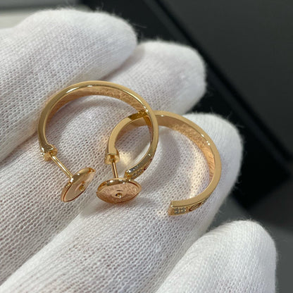 [Luxery]LOVE DIAMOND PINK GOLD HOOP EARRINGS
