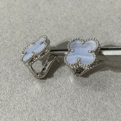 [Luxery]CLOVER CHALCEDONY SILVER STUD EARRINGS