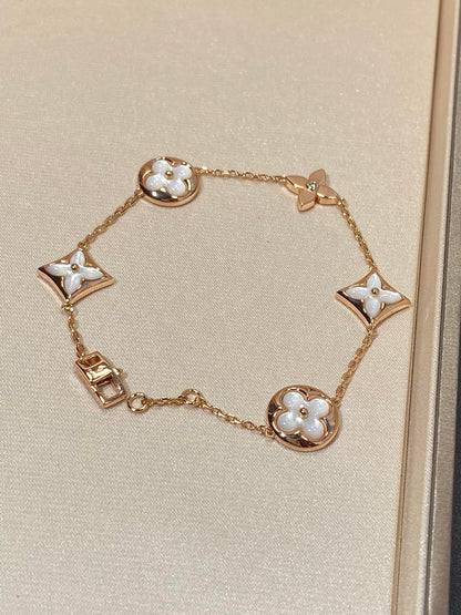 [Luxery]STAR AND SUN 5 MOTIF MOP PINK GOLD BRACELET