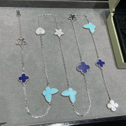 [Luxery]LUCKY CLOVER SILVER 11 MOTIF NECKLACE