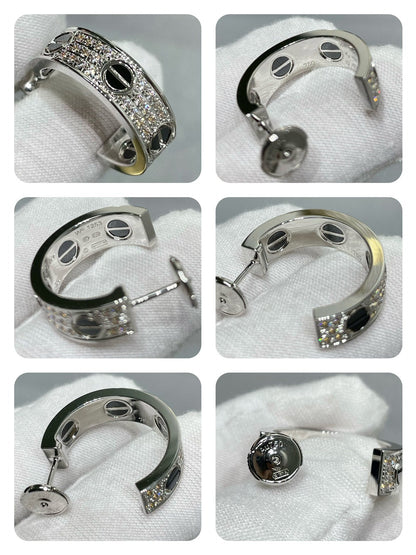 [Luxery]LOVE CERAMIC DIAMOND PAVED SILVER EARRINGS