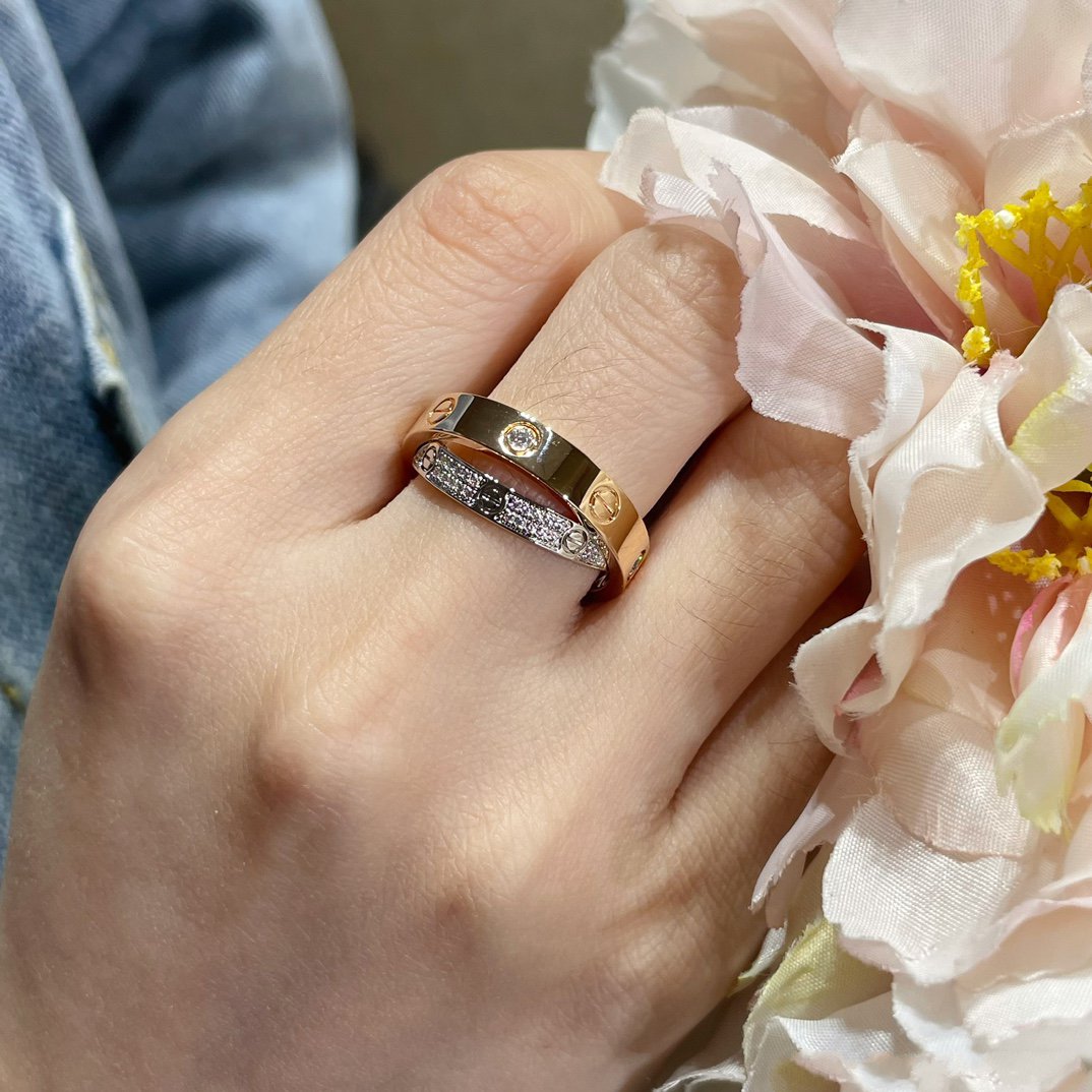 [Luxery]LOVE PINK GOLD SILVER DIAMOND DOUBLE RING
