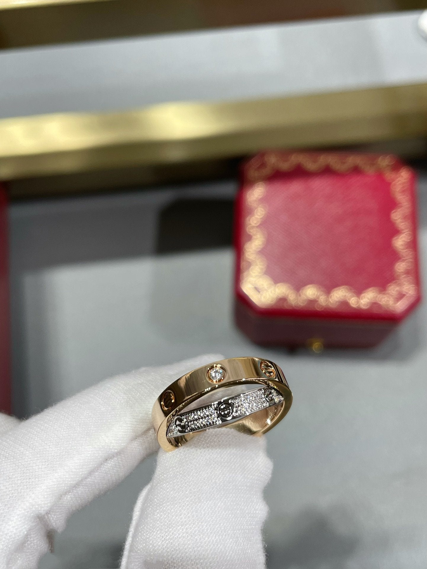 [Luxery]LOVE PINK GOLD SILVER DIAMOND DOUBLE RING