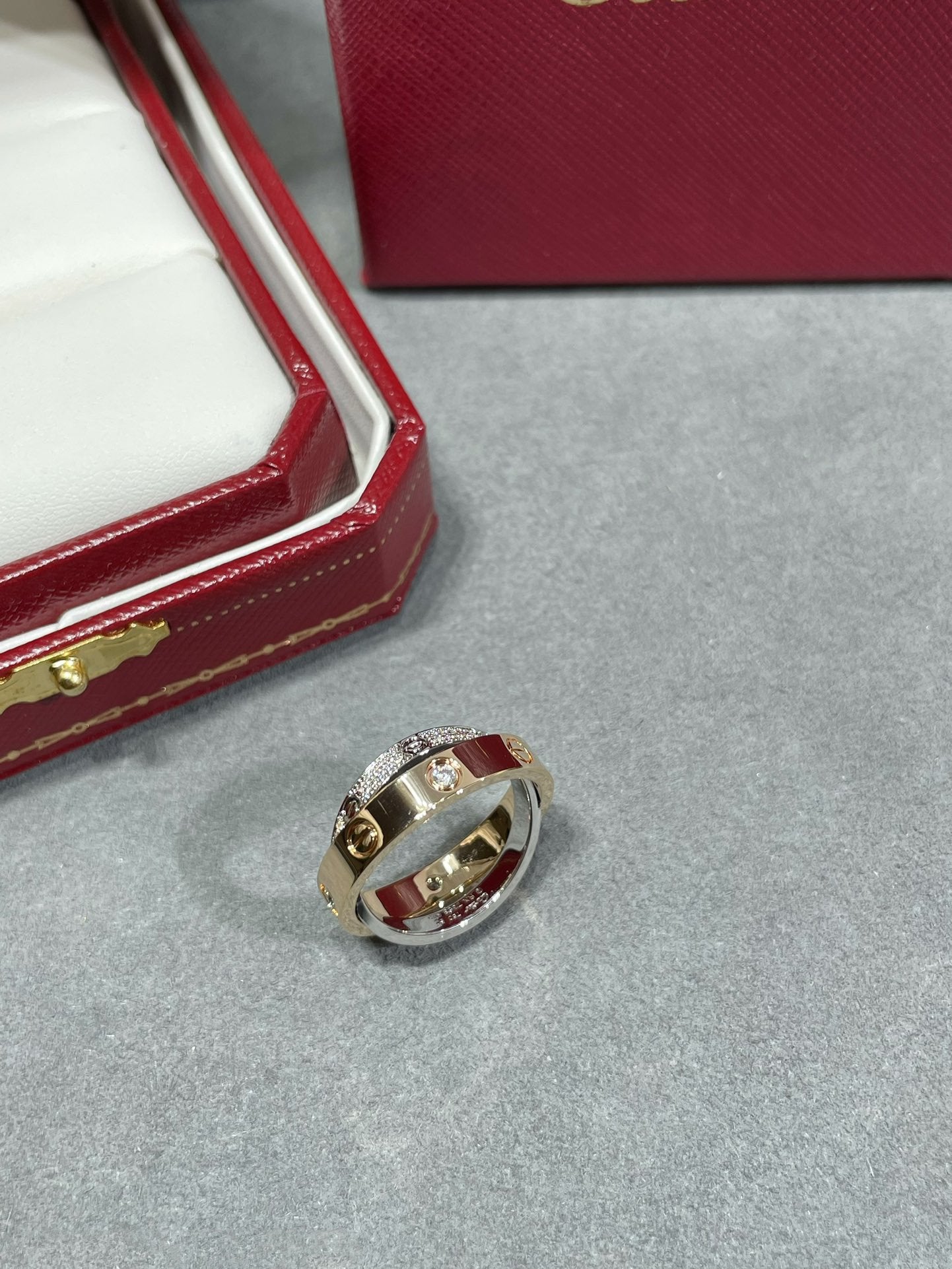 [Luxery]LOVE PINK GOLD SILVER DIAMOND DOUBLE RING