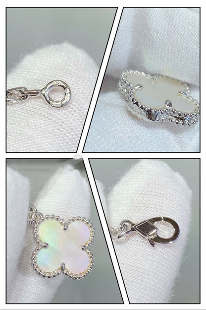 [Luxery]CLOVER 5 MOTIF WHITE MOP SILVER BRACELET