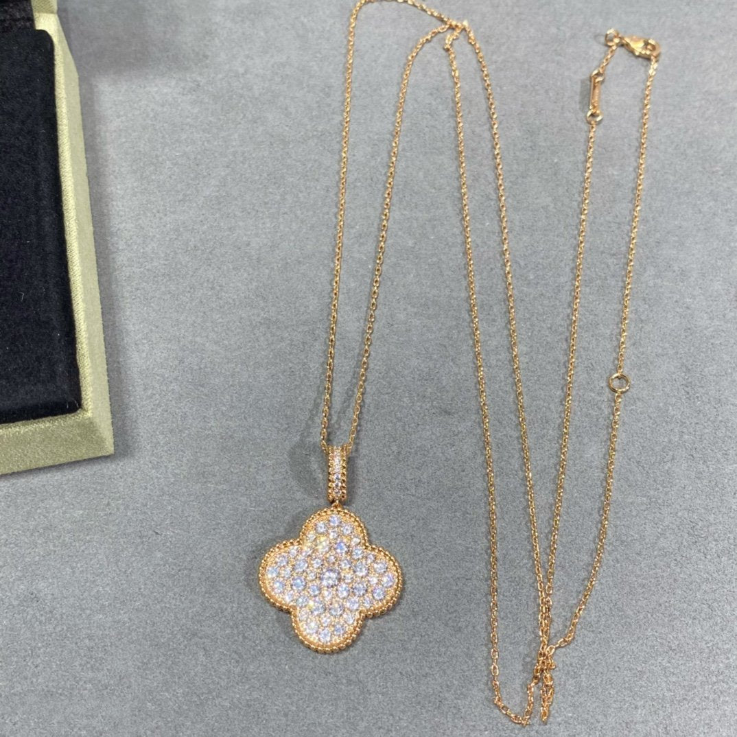 [Luxery]CLOVER 25MM LARGE PEDANT DIAMOND PAVED LONG NECKLACE