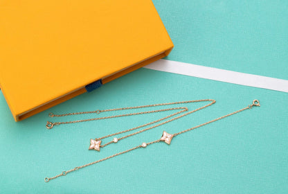 [Luxery]STAR PINK MOP 1 DIAMOND PINK GOLD NECKLACE