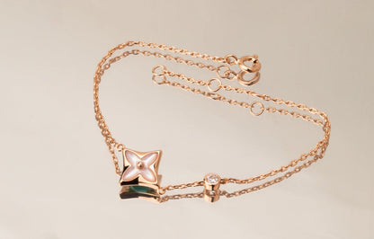 [Luxery]STAR PINK MOP 1 DIAMOND PINK GOLD NECKLACE