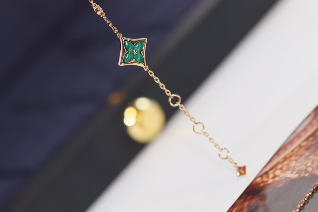 [Luxery]STAR AND SUN 4 MOTIF PINK GOLD MALACHITE BRACELET