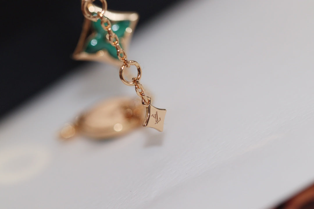 [Luxery]STAR AND SUN 4 MOTIF PINK GOLD MALACHITE BRACELET
