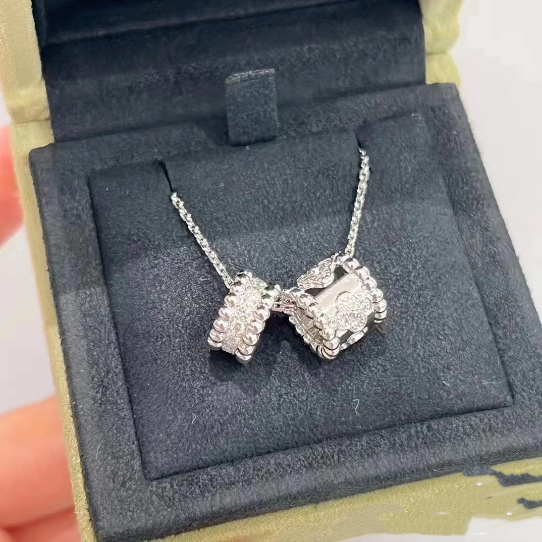 [Luxery]PERLEE DOUBLE PENDANT SILVER DIAMOND NECKLACE