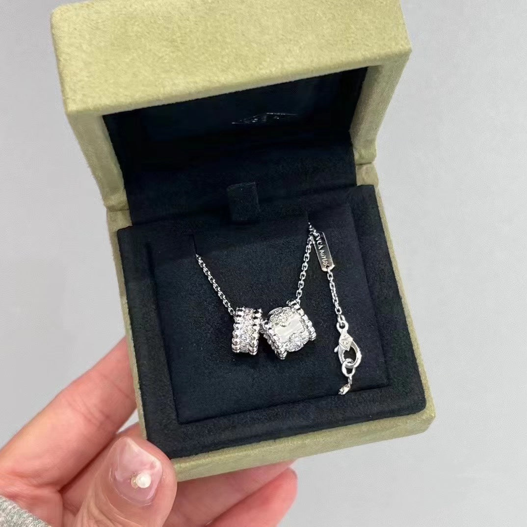 [Luxery]PERLEE DOUBLE PENDANT SILVER DIAMOND NECKLACE
