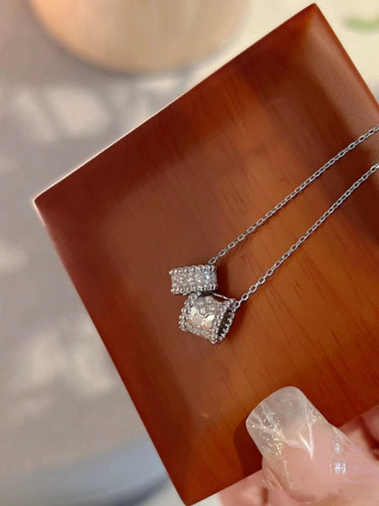 [Luxery]PERLEE DOUBLE PENDANT SILVER DIAMOND NECKLACE