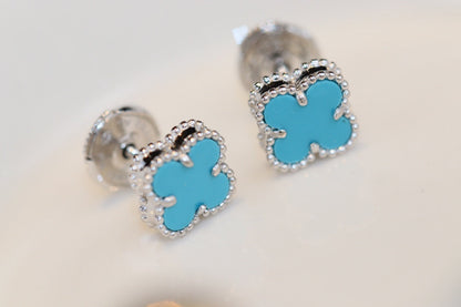 [Luxery]CLOVER MINI TURQUOISE SILVER STUD EARRINGS