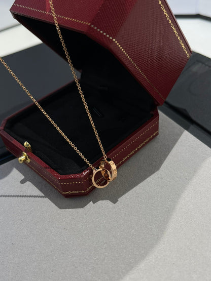 [Luxery]LOVE NECKLACE DOUBLE RING PINK GOLD
