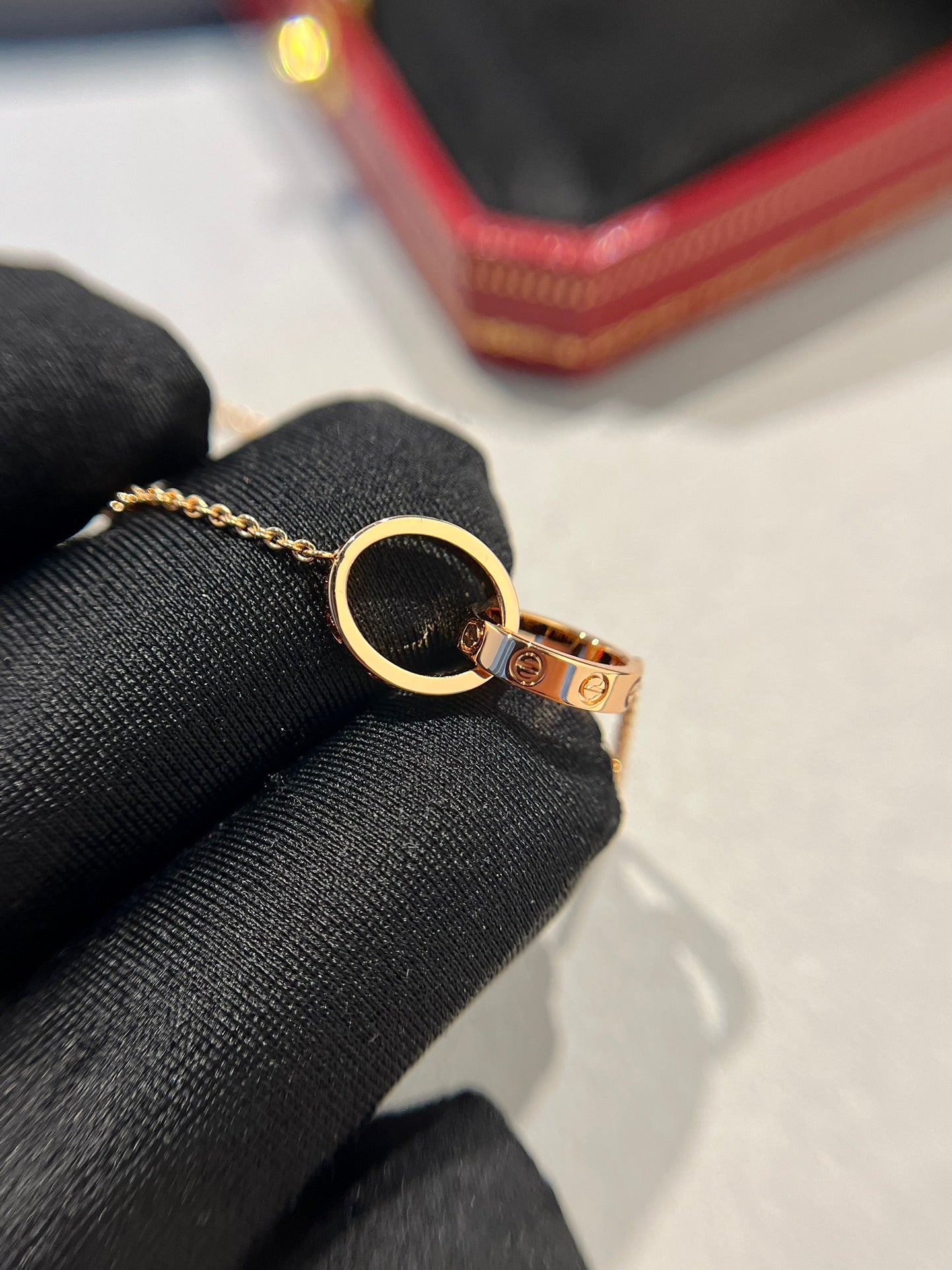 [Luxery]LOVE NECKLACE DOUBLE RING PINK GOLD