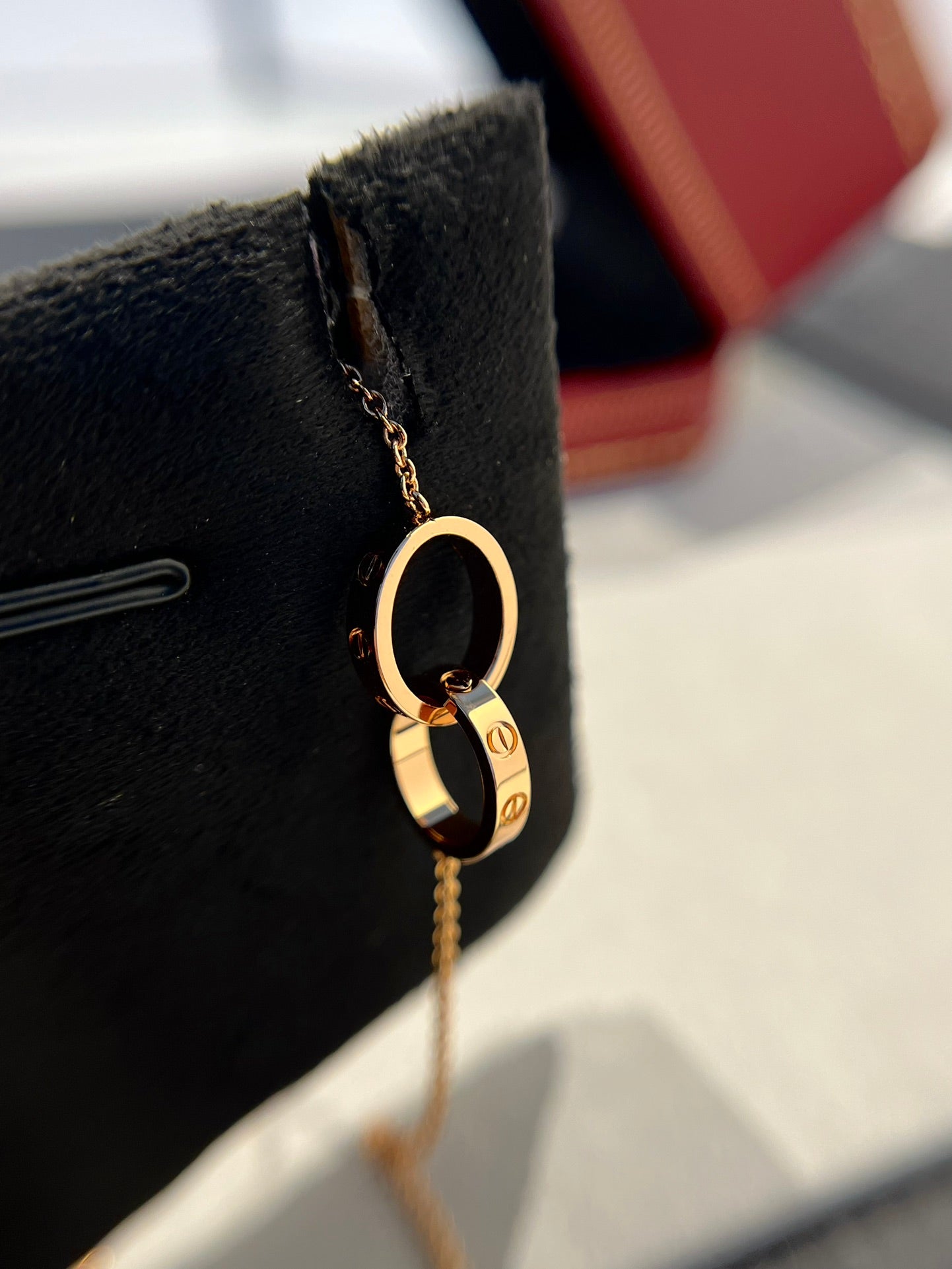 [Luxery]LOVE NECKLACE DOUBLE RING PINK GOLD
