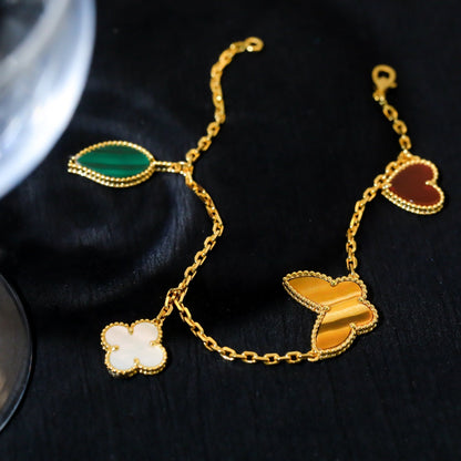 [Luxery]LUCKY SPRING 5 MOTIF GOLD BRACELET