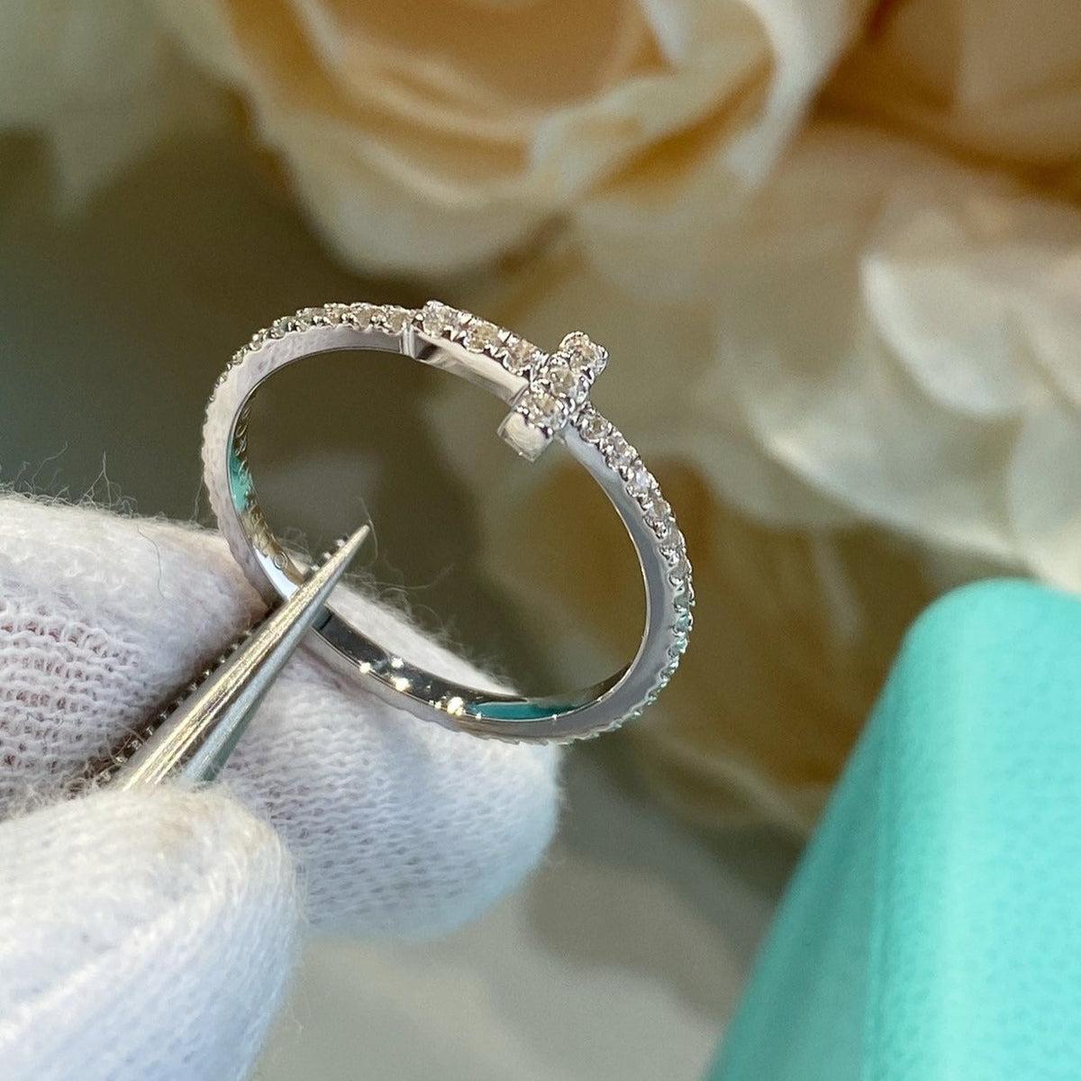 [⭐Luxery Jewels]T SMALL RING DIAMOND SILVER