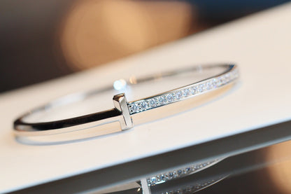 [⭐Luxery Jewels]NARROW T1 HINGED BANGLE DIAMOND SILVER