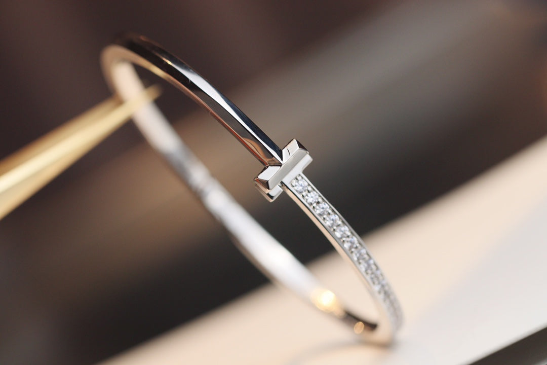 [⭐Luxery Jewels]NARROW T1 HINGED BANGLE DIAMOND SILVER