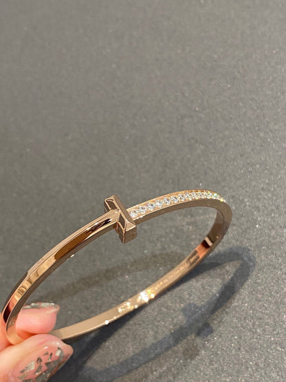 [⭐Luxery Jewels]NARROW T1 HINGED BANGLE DIAMOND PINK GOLD