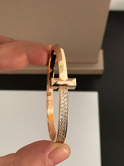 [⭐Luxery Jewels]T1 ワイド ダイヤモンド ヒンジ バングル ピンクゴールド