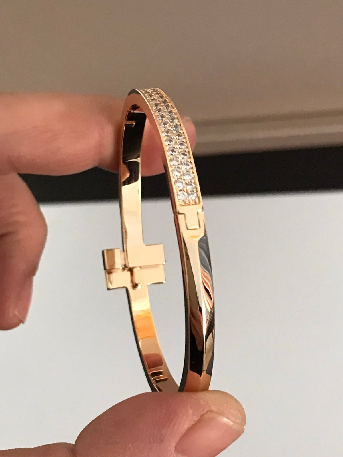 [⭐Luxery Jewels]T1 ワイド ダイヤモンド ヒンジ バングル ピンクゴールド