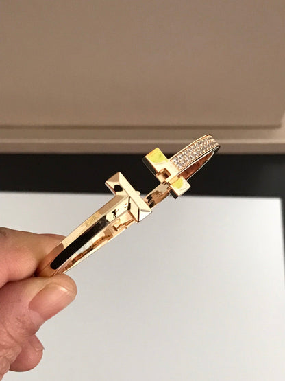 [⭐Luxery Jewels]T1 ワイド ダイヤモンド ヒンジ バングル ピンクゴールド