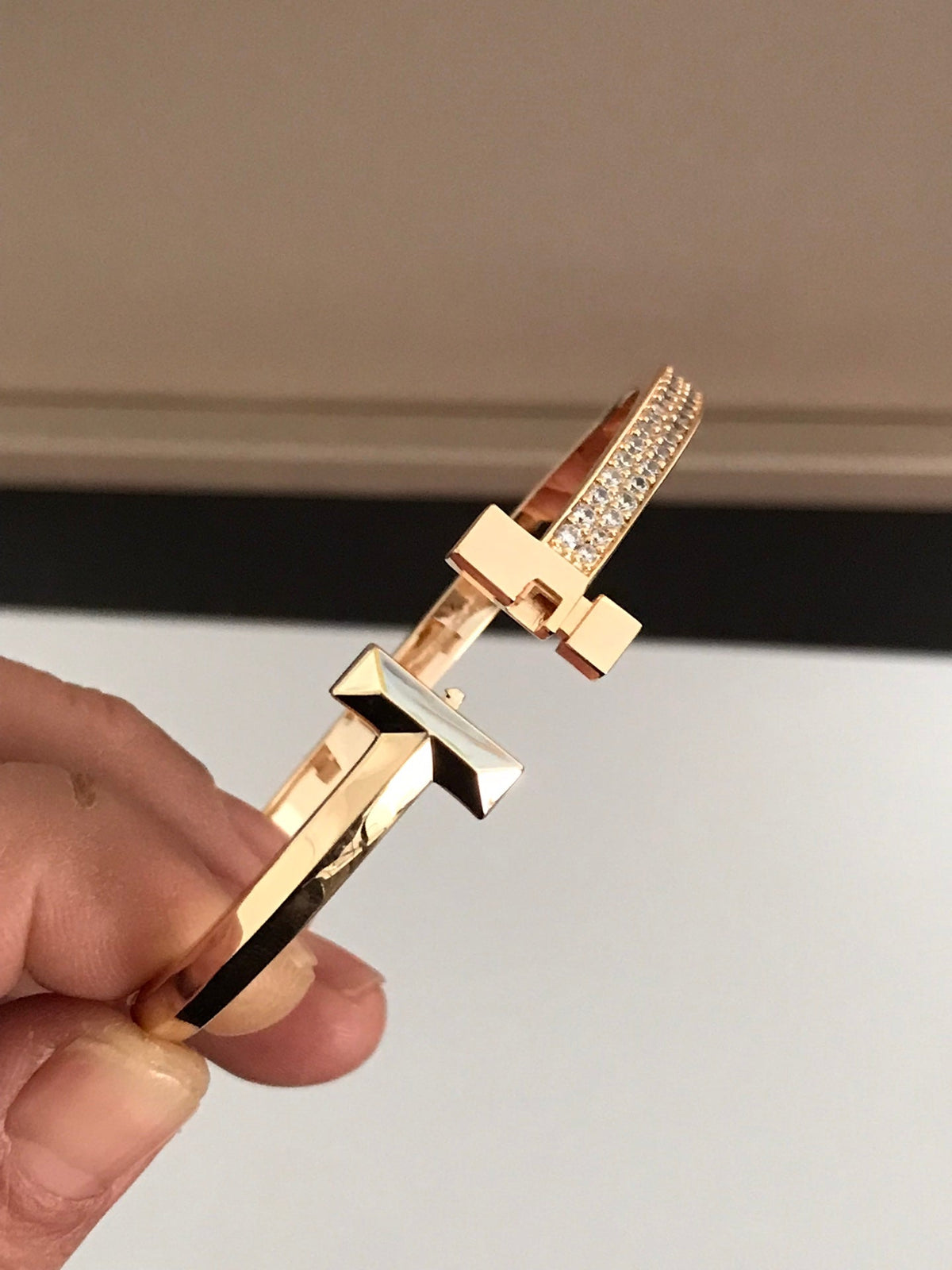 [⭐Luxery Jewels]T1 ワイド ダイヤモンド ヒンジ バングル ピンクゴールド