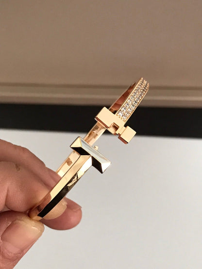 [⭐Luxery Jewels]T1 ワイド ダイヤモンド ヒンジ バングル ピンクゴールド