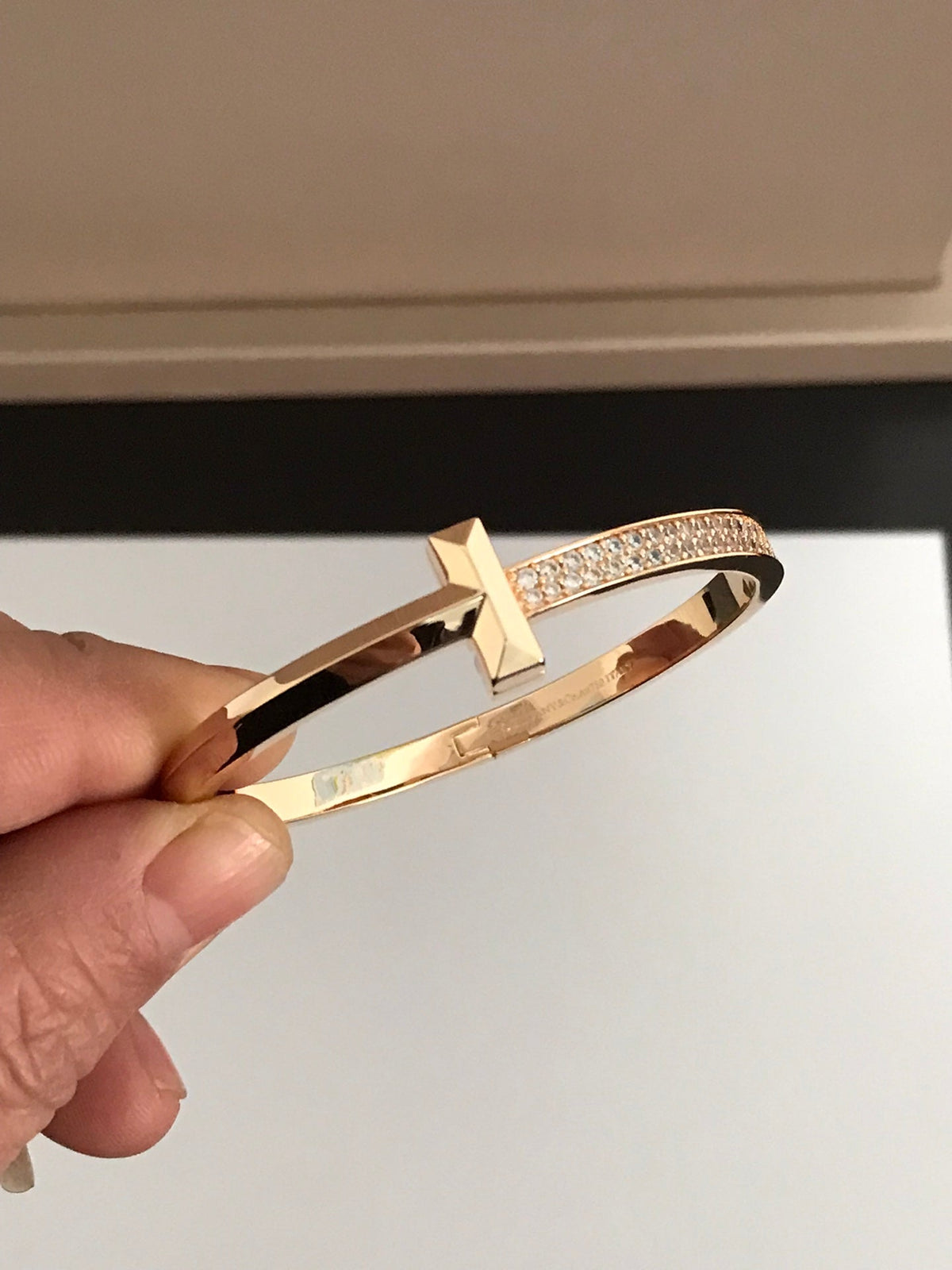 [⭐Luxery Jewels]T1 ワイド ダイヤモンド ヒンジ バングル ピンクゴールド