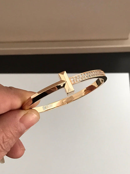 [⭐Luxery Jewels]T1 ワイド ダイヤモンド ヒンジ バングル ピンクゴールド