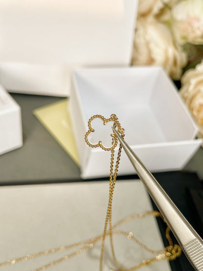 [Luxery]CLOVER ROCK CRYSTAL ROSE GOLD NECKLACE
