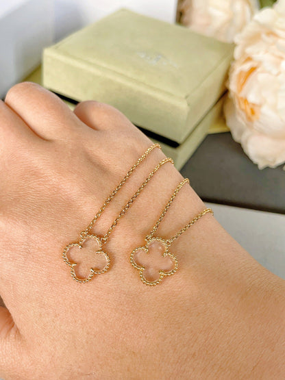 [Luxery]CLOVER ROCK CRYSTAL ROSE GOLD NECKLACE