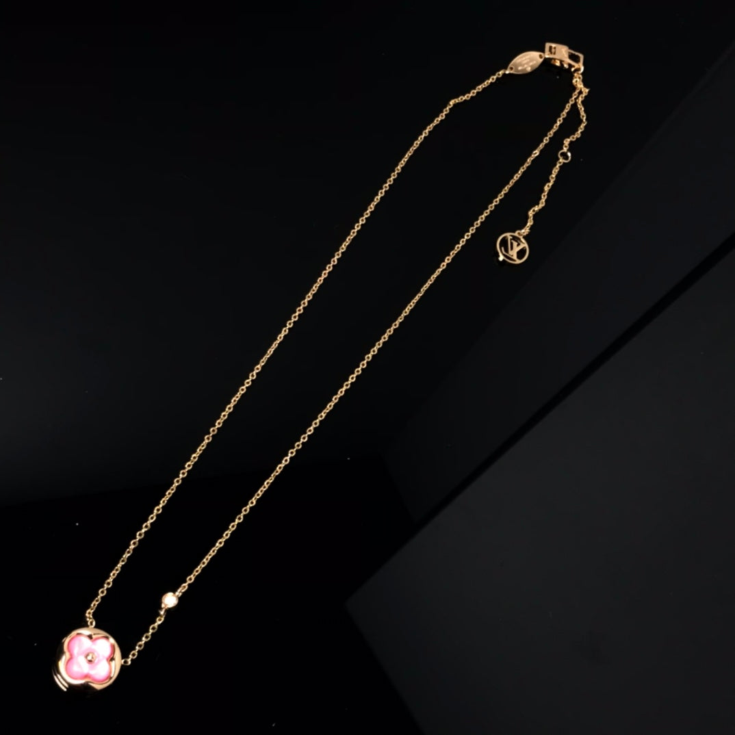 [Luxery]COLOR BLOSSOM PINK MOP SUN GOLD NECKLACE