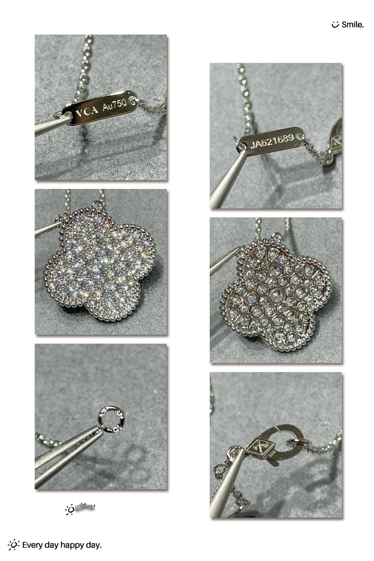 [Luxery]CLOVER 25MM LARGE PENDANT DIAMOND PAVED SILVER NECKLACE