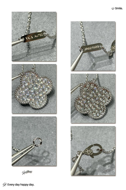 [Luxery]CLOVER 25MM LARGE PENDANT DIAMOND PAVED SILVER NECKLACE