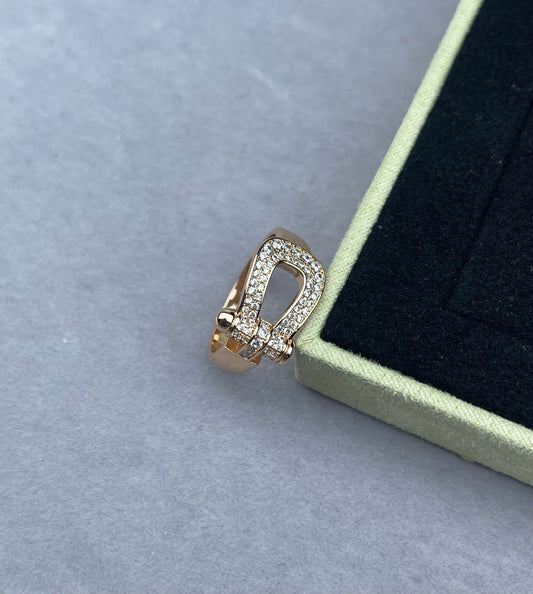 [Luxery]Wide Hoof-Shaped Diamond-Studded Ring