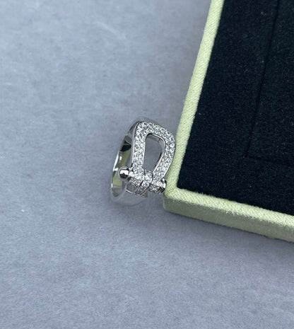 [Luxery]Wide Hoof-Shaped Diamond-Studded Ring