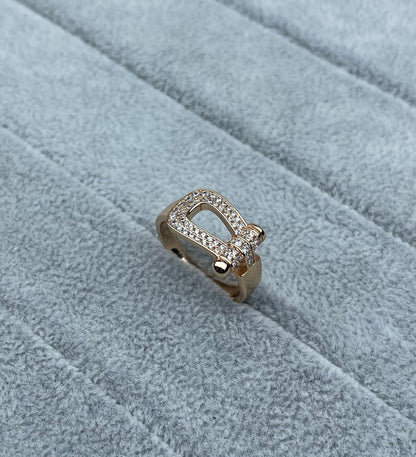 [Luxery]Wide Hoof-Shaped Diamond-Studded Ring