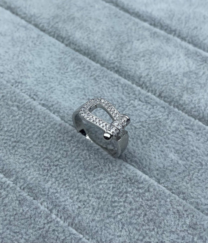 [Luxery]Wide Hoof-Shaped Diamond-Studded Ring