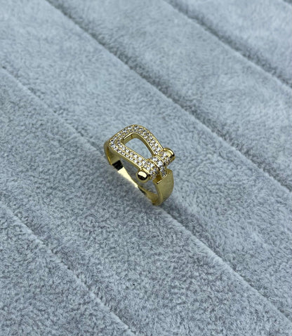 [Luxery]Wide Hoof-Shaped Diamond-Studded Ring