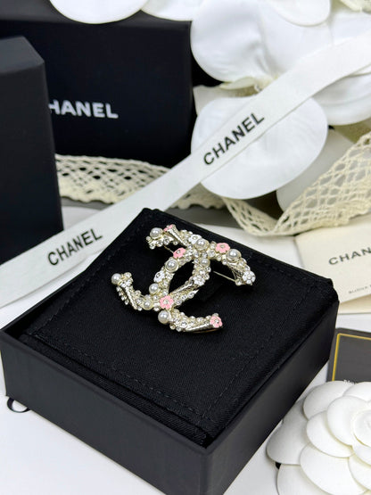 [Luxery]26C Pink-White Enamel Ice Cream Cone Double C Brooch