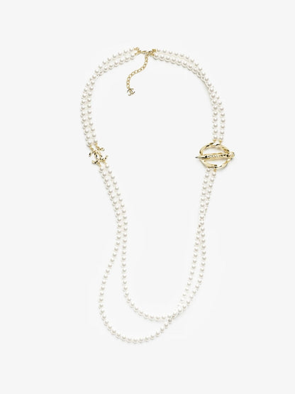 [Luxery]25K Pencil Double C Double-Layer Pearl Sweater Chain