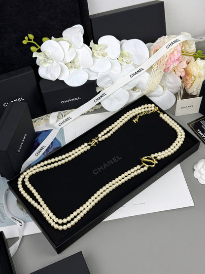 [Luxery]25K Pencil Double C Double-Layer Pearl Sweater Chain