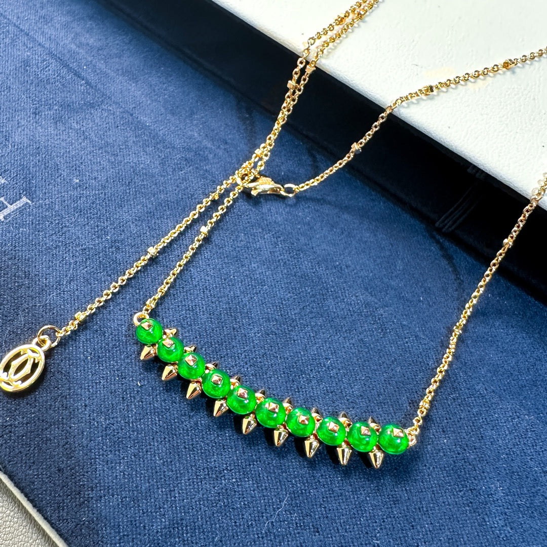[Luxery]New Arrival: Green Bead Rivet Necklace
