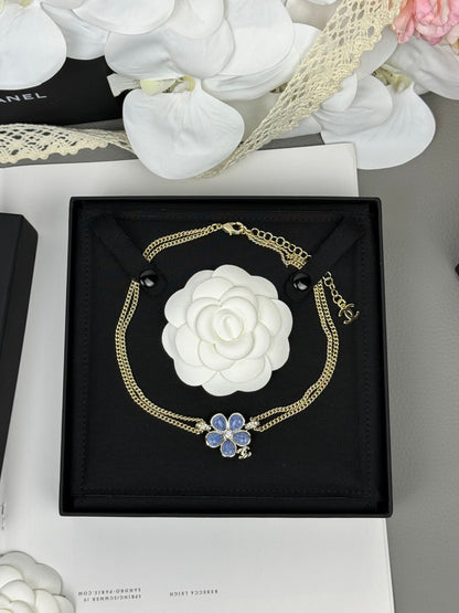 [Luxery]New Blue Floral Double-Layer Necklace