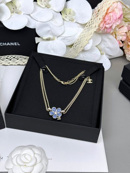[Luxery]New Blue Floral Double-Layer Necklace