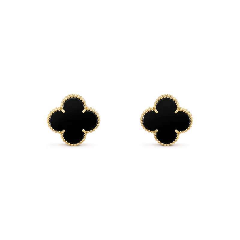 [Luxery]CLOVER MEDIUM 1 MOTIFS  ONYX STUD EARRINGS